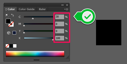 การตั้งค่าองค์ประกอบสีดำด้วยส่วนผสมที่ถูกต้องของ CMYK
